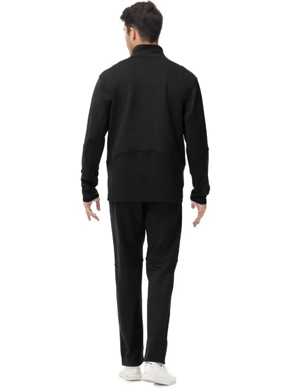 Men's 2 Piece Suit Black Slant Pocket Long Sleeve Sweatsuits Full Zip Sets